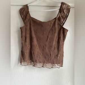 Madden girl Brown Lace Square-Neck Sleeveless Top